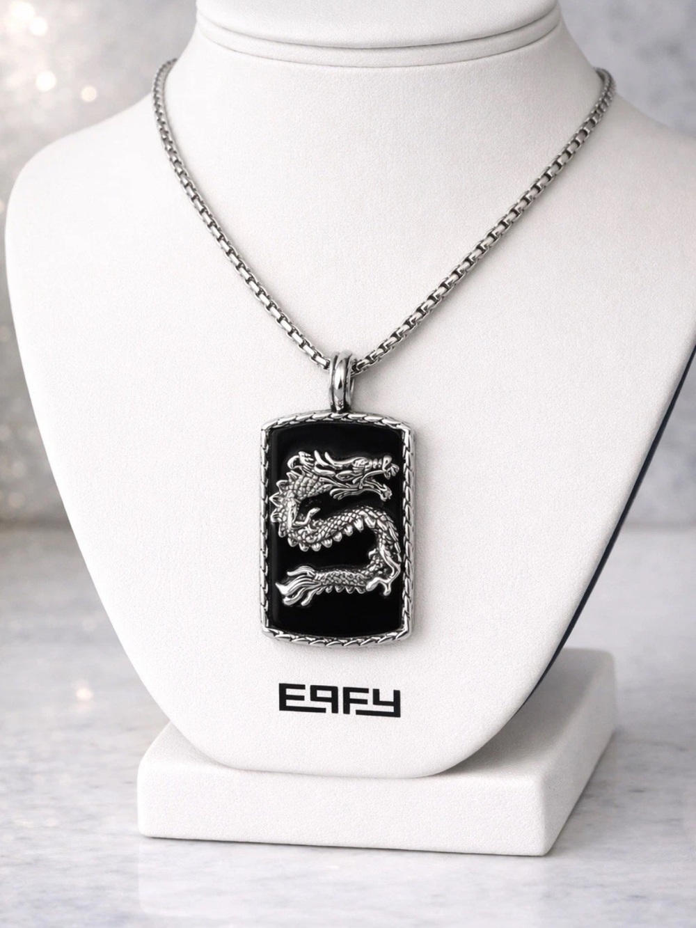 Effy 925 Sterling Silver Onyx Dragon  Dog tag Mens Pendant Gift New